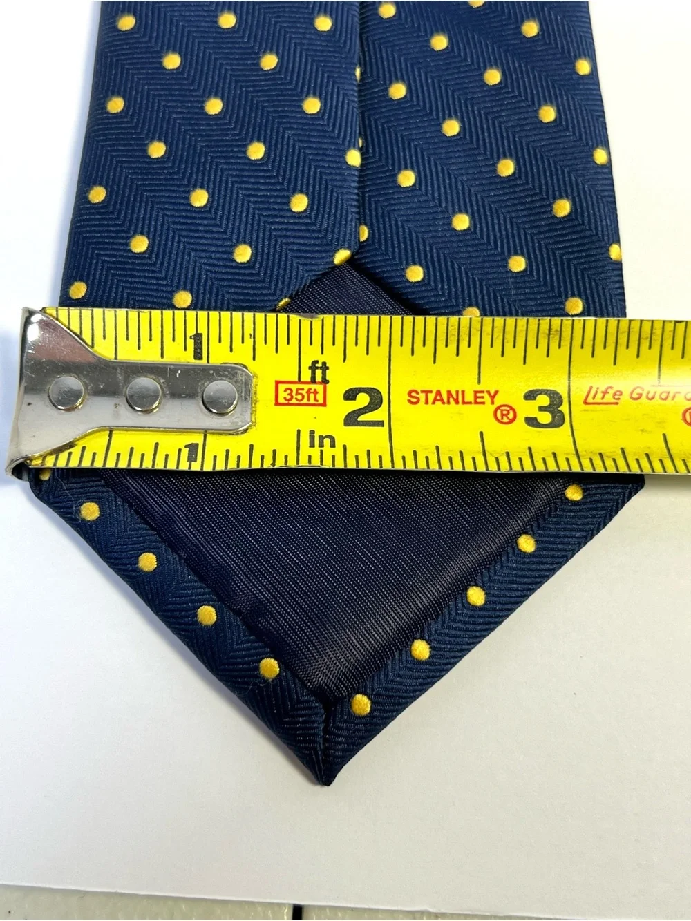 IZOD Men’s Navy Blue Yellow Polka Dot Textured Herringbone Tie Classic Length
